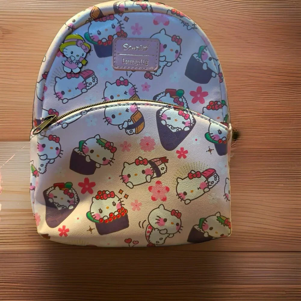Sanrio Hello Kitty Mini Backpack Faux Leather All-Over Print Zip Lavender